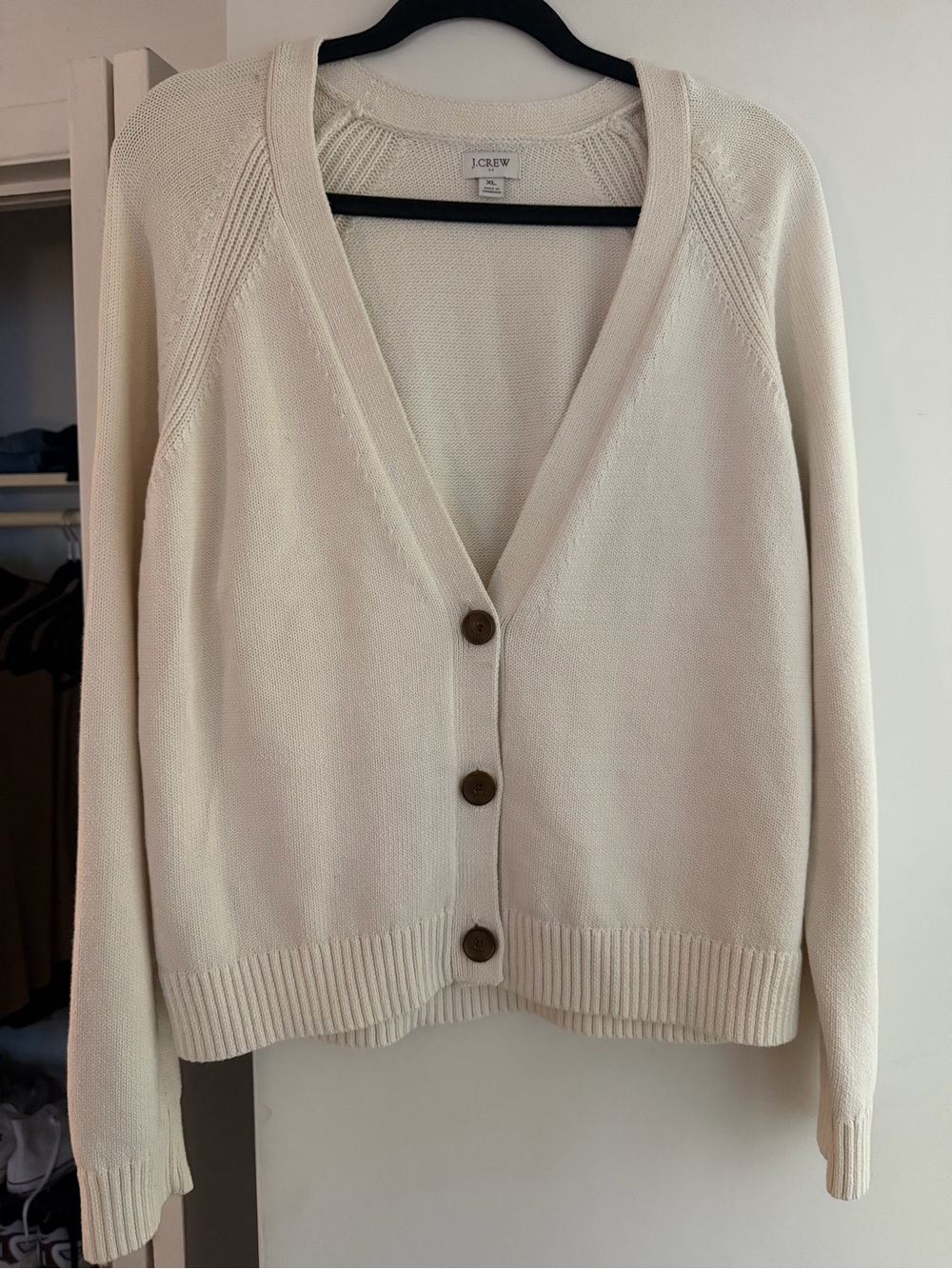 J. Crew Factory Cream V-Neck Button-Front Cardigan